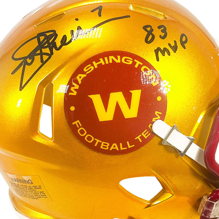 Joe Theismann Signed 83 MVP Inscription Washington Commanders Flash Mini Footbal Image 2