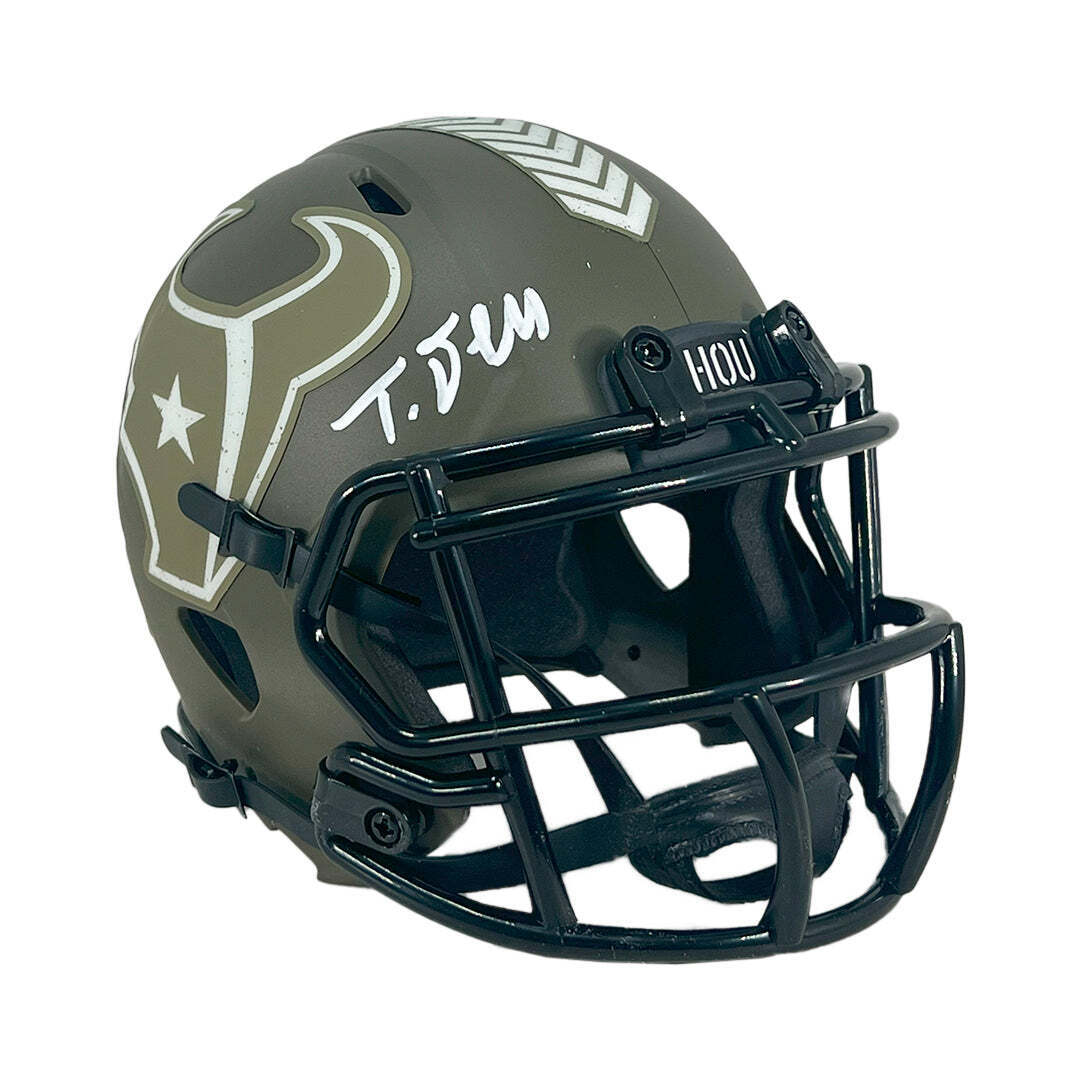 Tank Dell Signed Houston Texans Salute to Service Mini Football Helmet (JSA) Image 1