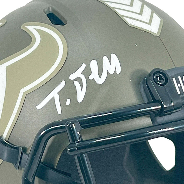 Tank Dell Signed Houston Texans Salute to Service Mini Football Helmet (JSA) Image 2