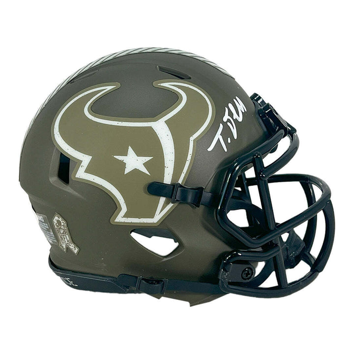 Tank Dell Signed Houston Texans Salute to Service Mini Football Helmet (JSA) Image 3