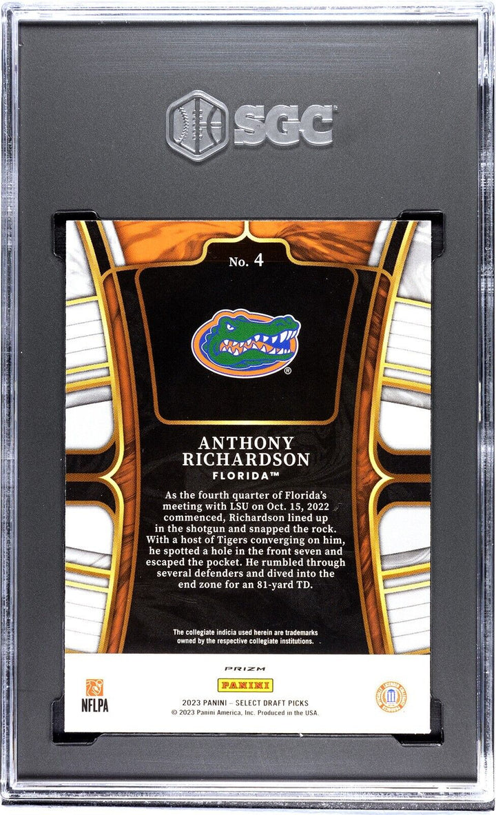 Anthony Richardson 2023 Select DP Red Laser Prizm Rookie Card SGC Graded 10 GMT Image 2