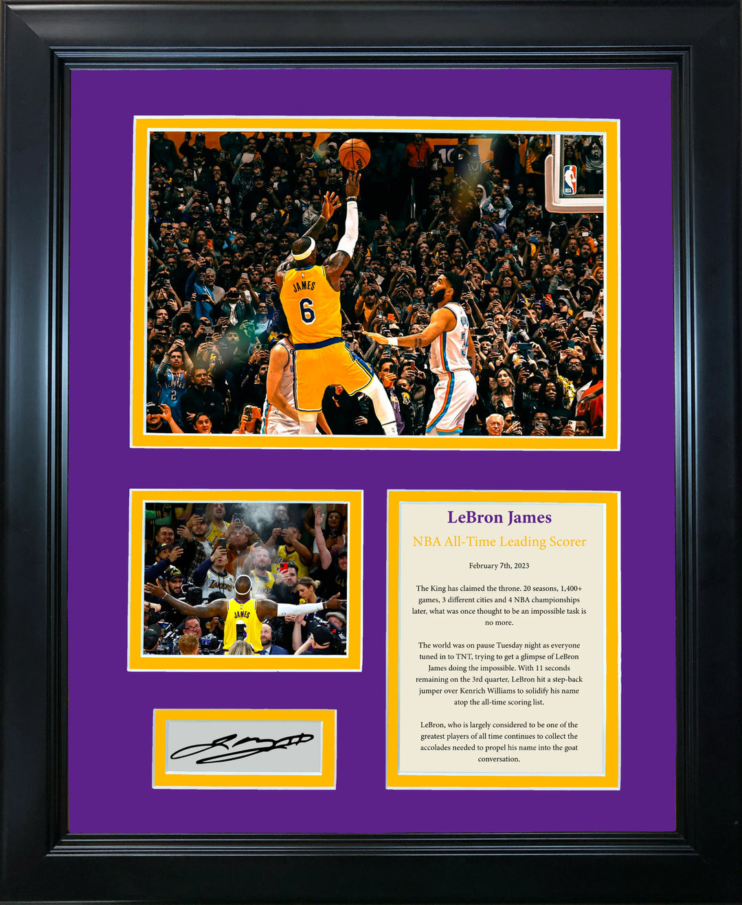 Framed LeBron James Career Points Record Facsimile Engraved Auto 12"x15" Photo Image 1