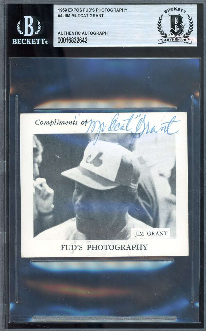 Jim Mudcat Grant Beckett BAS Signed Rare 1969 Expos Fud's Photography Cards Auto Image 1