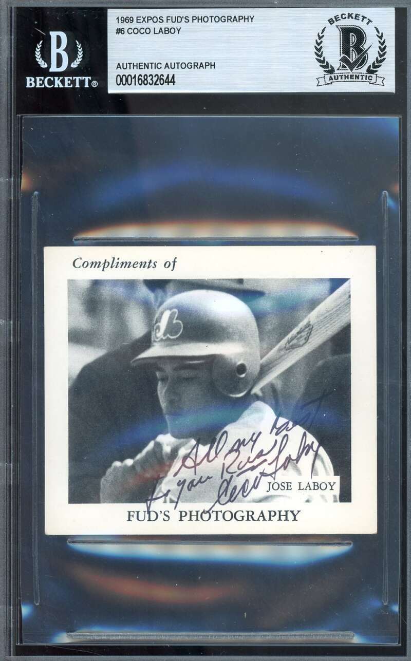 Coco Laboy Beckett BAS Signed Rare 1969 Expos Fud's Photography Cards Autograph Image 1
