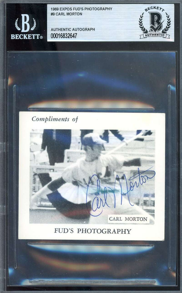 Carl Morton Beckett BAS Signed Rare 1969 Expos Fud's Photography Cards Autograph Image 1