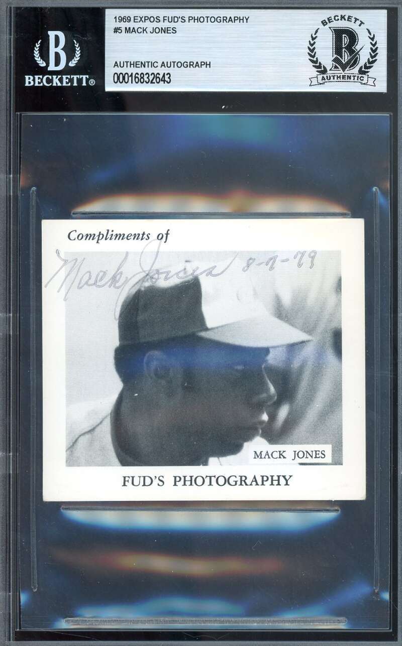 Mack Jones Beckett BAS Signed Rare 1969 Expos Fud's Photography Cards Autograph Image 1
