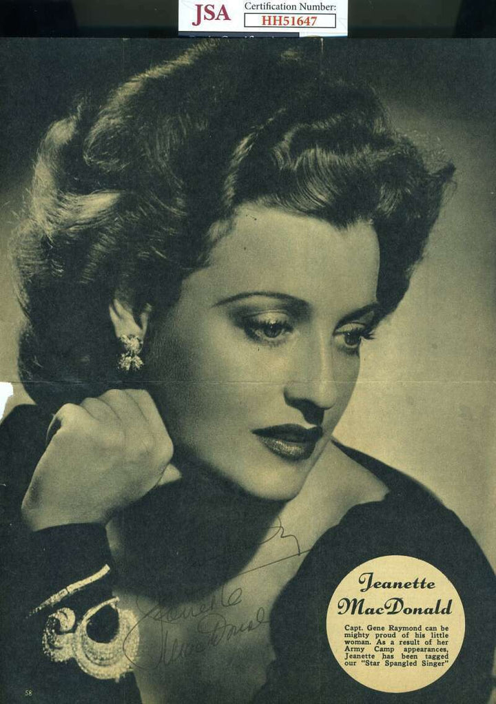 Jeanette MacDonald JSA Cert Signed 8x10 Photo Autograph Image 1