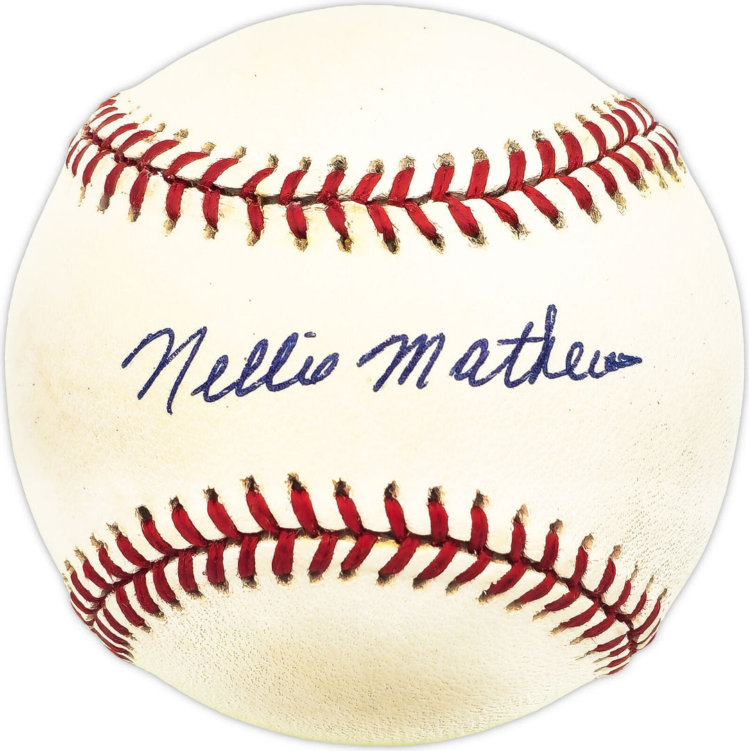 Nellie Mathews Autographed Official NL Baseball Cubs, KC A's Beckett QR #BM25974 Image 1