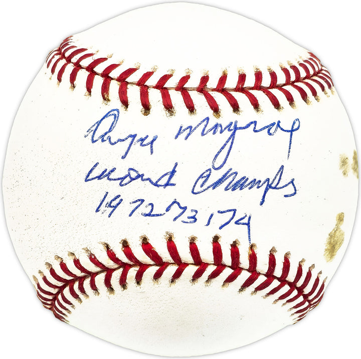 Angel Mangual Autographed MLB Baseball A's World Champs Beckett BM17858 Image 1