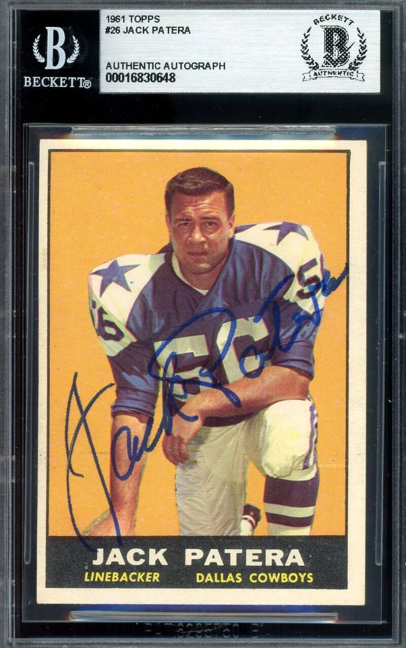 Jack Patera Beckett BAS Signed Cowboys 1961 Topps Rookie Autograph Image 1