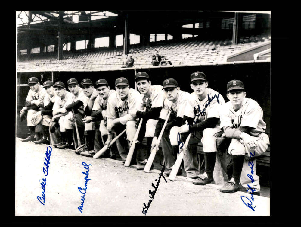 Tebbetts Gehringer McCosky Bartell JSA Signed by 5 8x10 Photo Autograph Tigers Image 1