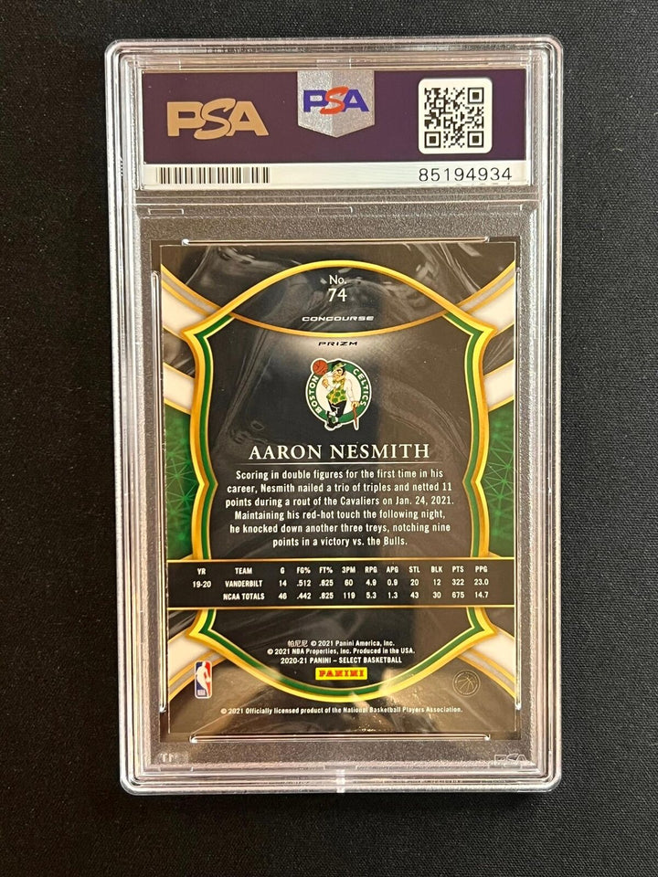 2020-21 Panini Select #74 Aaron Nesmith Signed Card AUTO PSA Slabbed RC Celtics Image 2