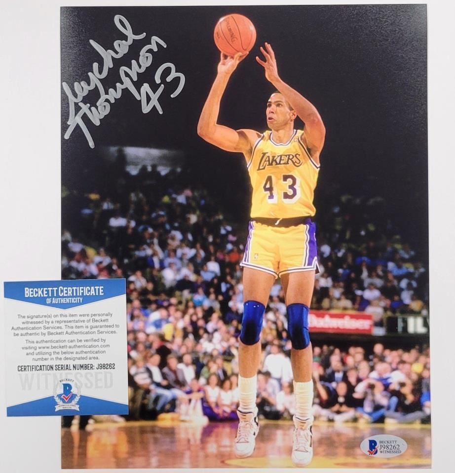 Mychal Thompson signed Los Angeles Lakers 8x10 Photo autograph  Beckett BAS Image 1