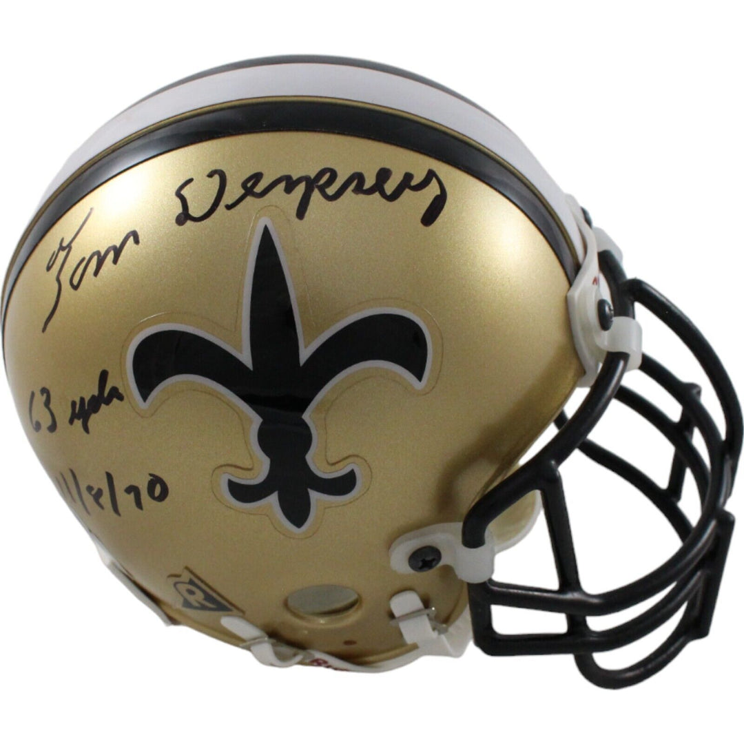 Tom Dempsey Signed Saints VSR4 Authentic Mini Helmet 63 Yds BAS 44238 Image 1