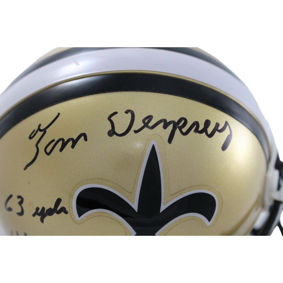 Tom Dempsey Signed Saints VSR4 Authentic Mini Helmet 63 Yds BAS 44238 Image 2