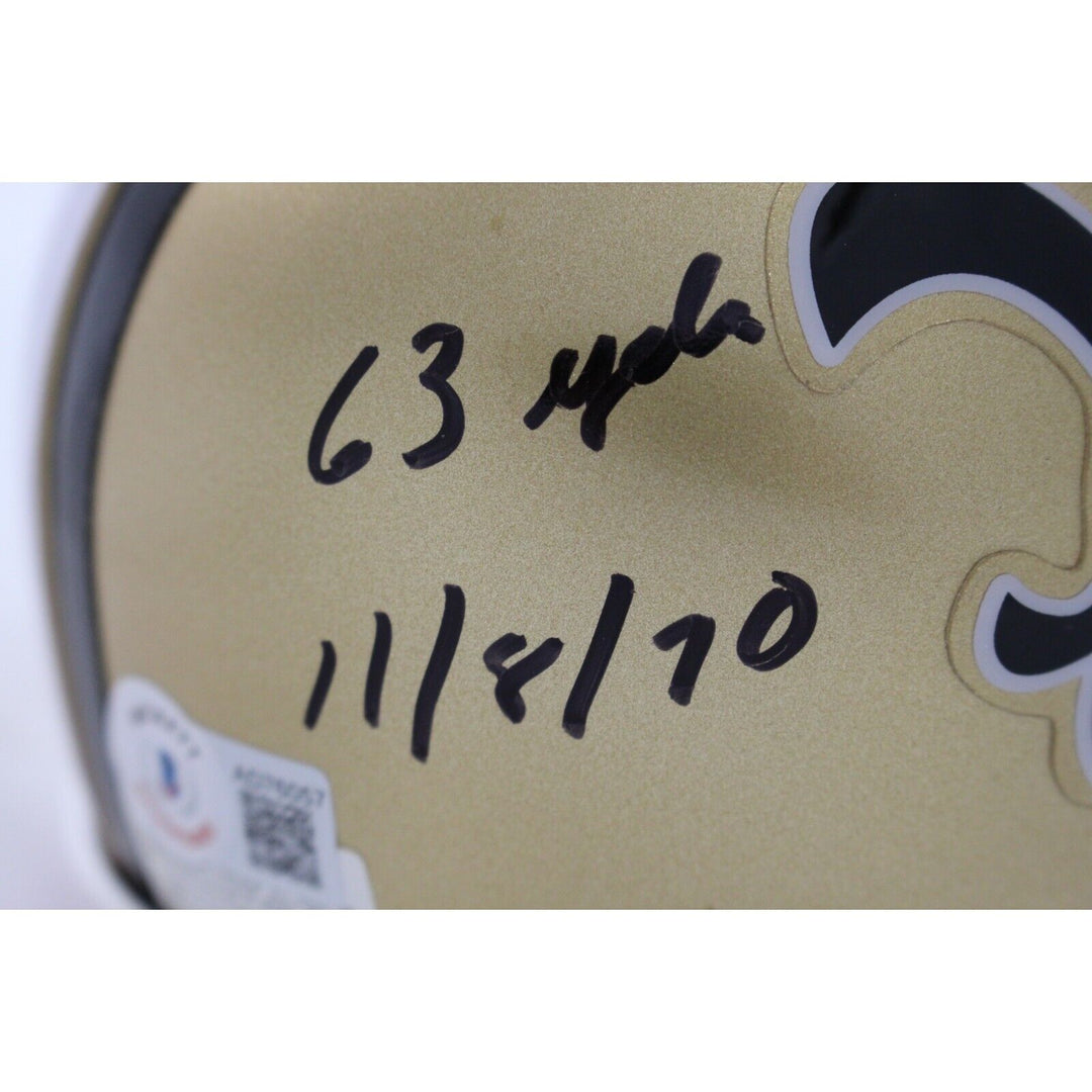 Tom Dempsey Signed Saints VSR4 Authentic Mini Helmet 63 Yds BAS 44238 Image 3