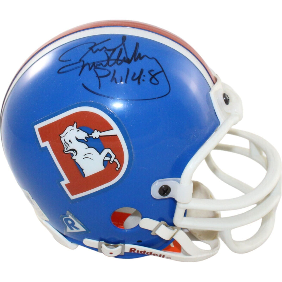Karl Mecklenburg Signed Denver Broncos VSR4 TB Replica Mini Helmet BAS 44248 Image 1