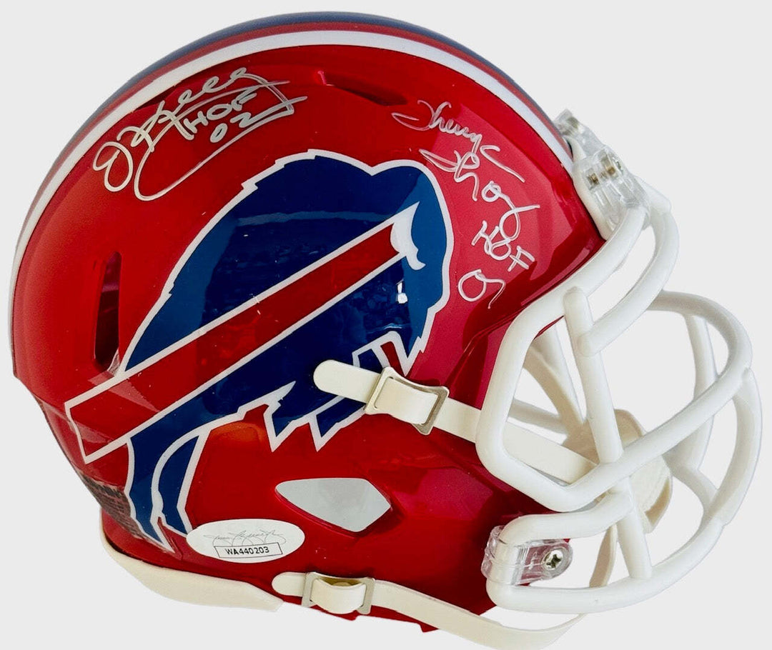 Jim Kelly Thurman Thomas Bruce Smith Signed Buffalo Bills Mini Helmet (JSA) Image 1