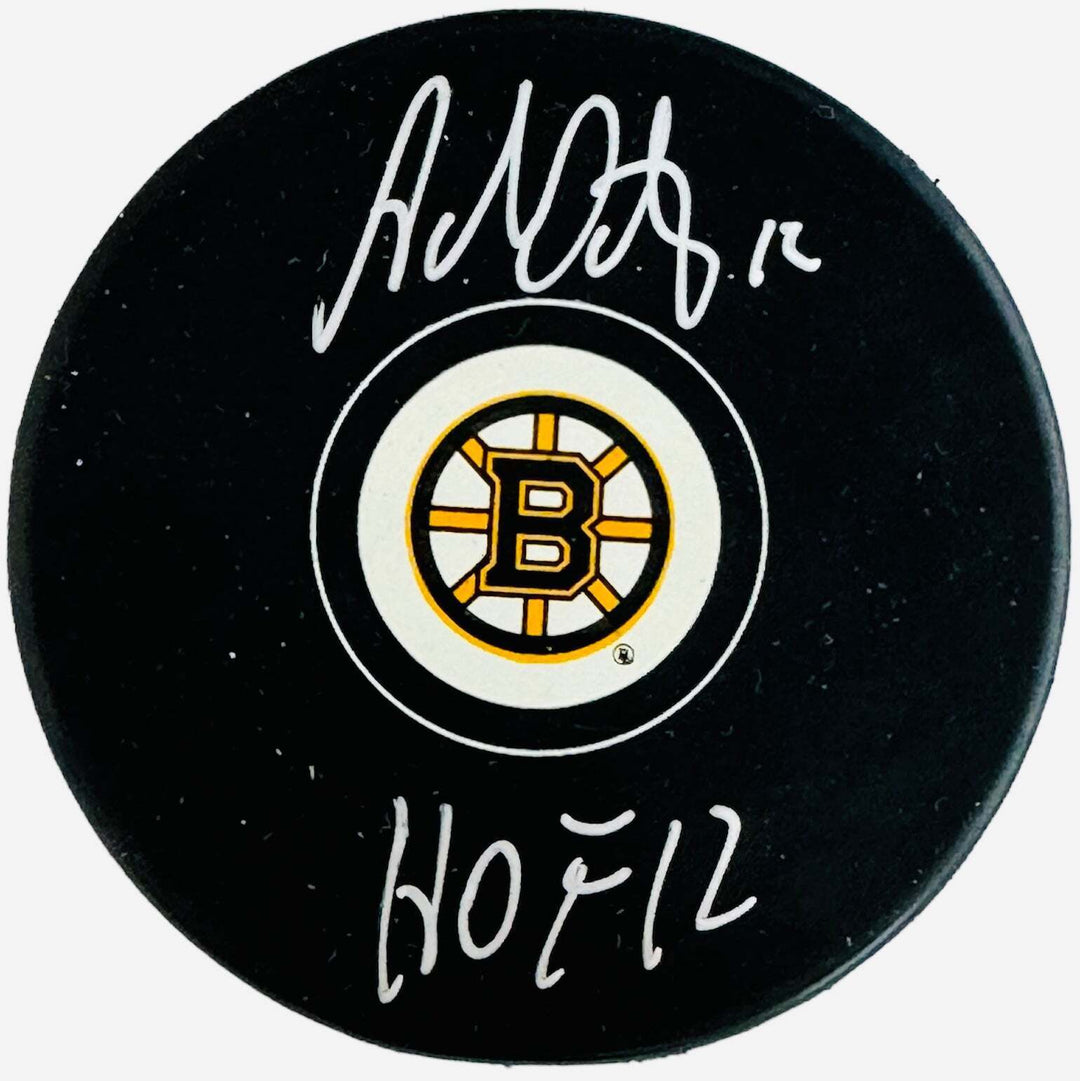 Adam Oates HOF 12 Autographed Boston Bruins Puck Image 1