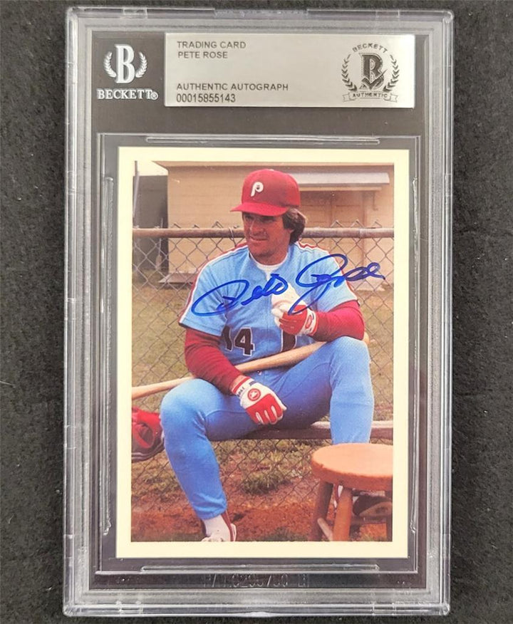 Pete Rose signed 1985 Philadelphia Phillies baseball autograph Card BGS BAS Auto Image 1