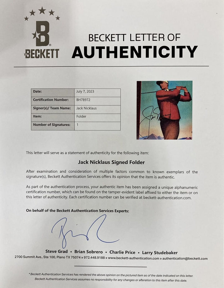 Jack Nicklaus Signed Framed PGA Lexus Challenge Golf Folder BAS BH78972 Image 4