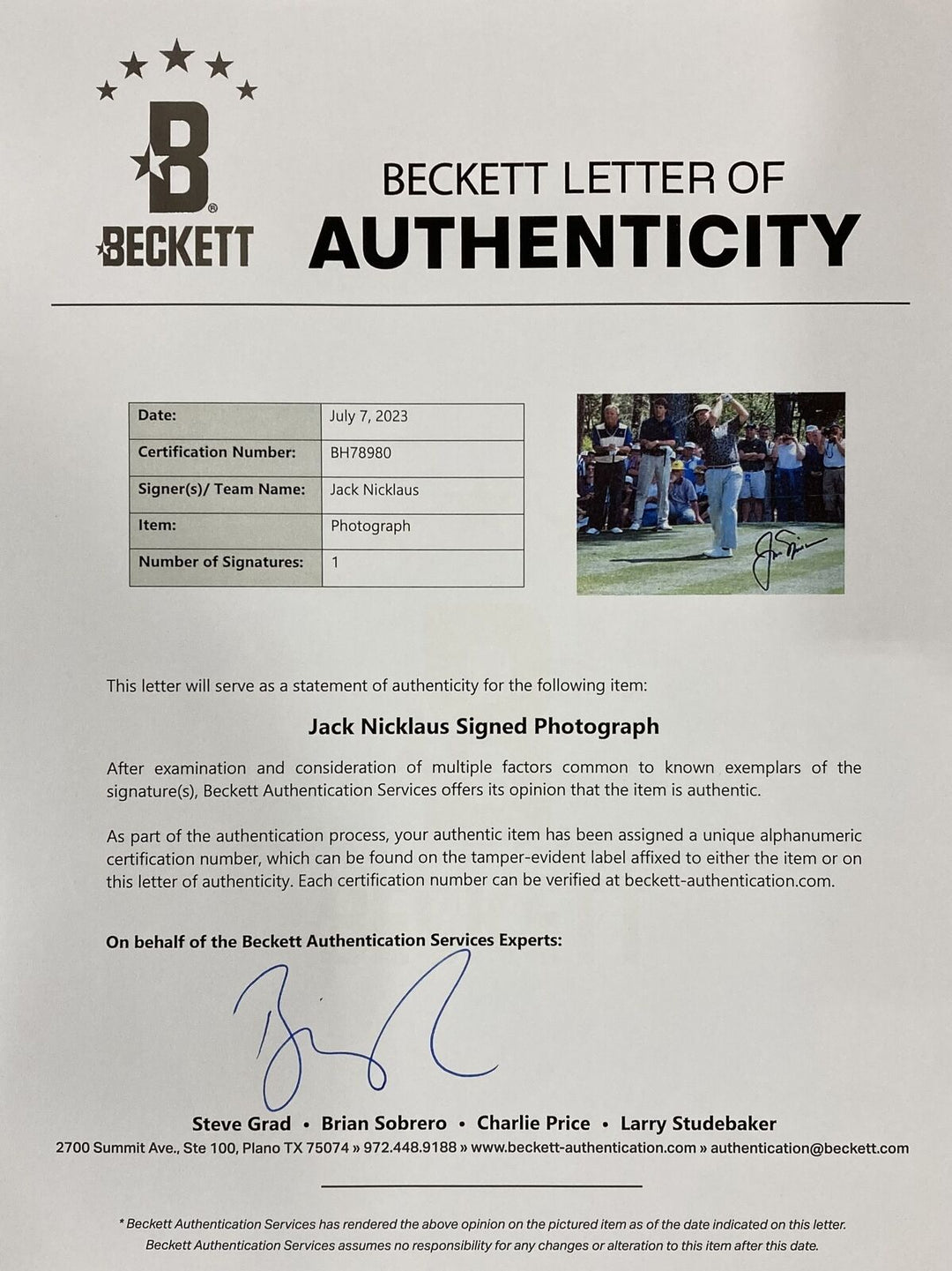 Jack Nicklaus Signed Framed 11x14 PGA Golf Photo BAS BH78980 Image 4