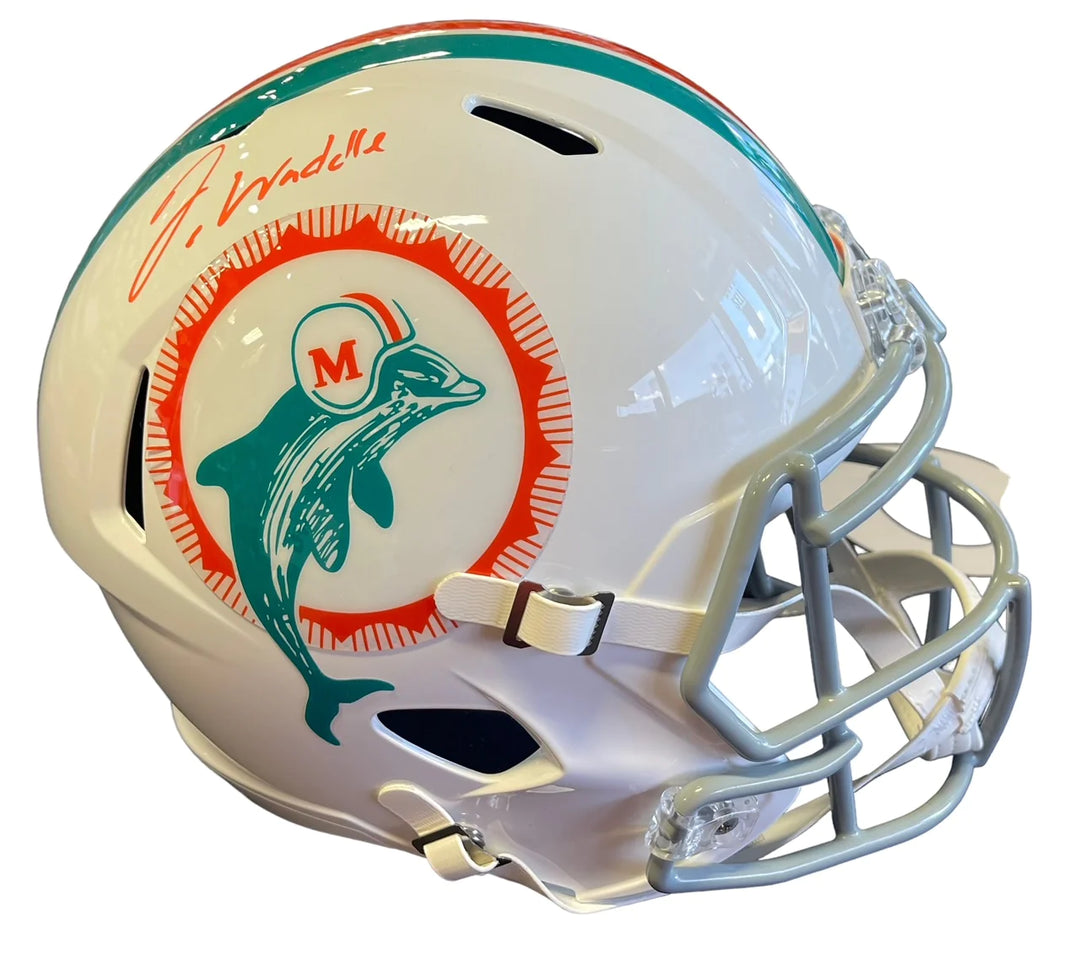 Jaylen Waddle Autographed Miami Dolphins Throwback Full Size Helmet (Fanatics) Image 1