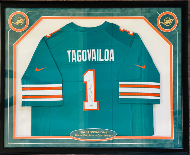 Tua Tagovailoa Autographed Framed Miami Dolphins Jersey (Fanatics) Image 1