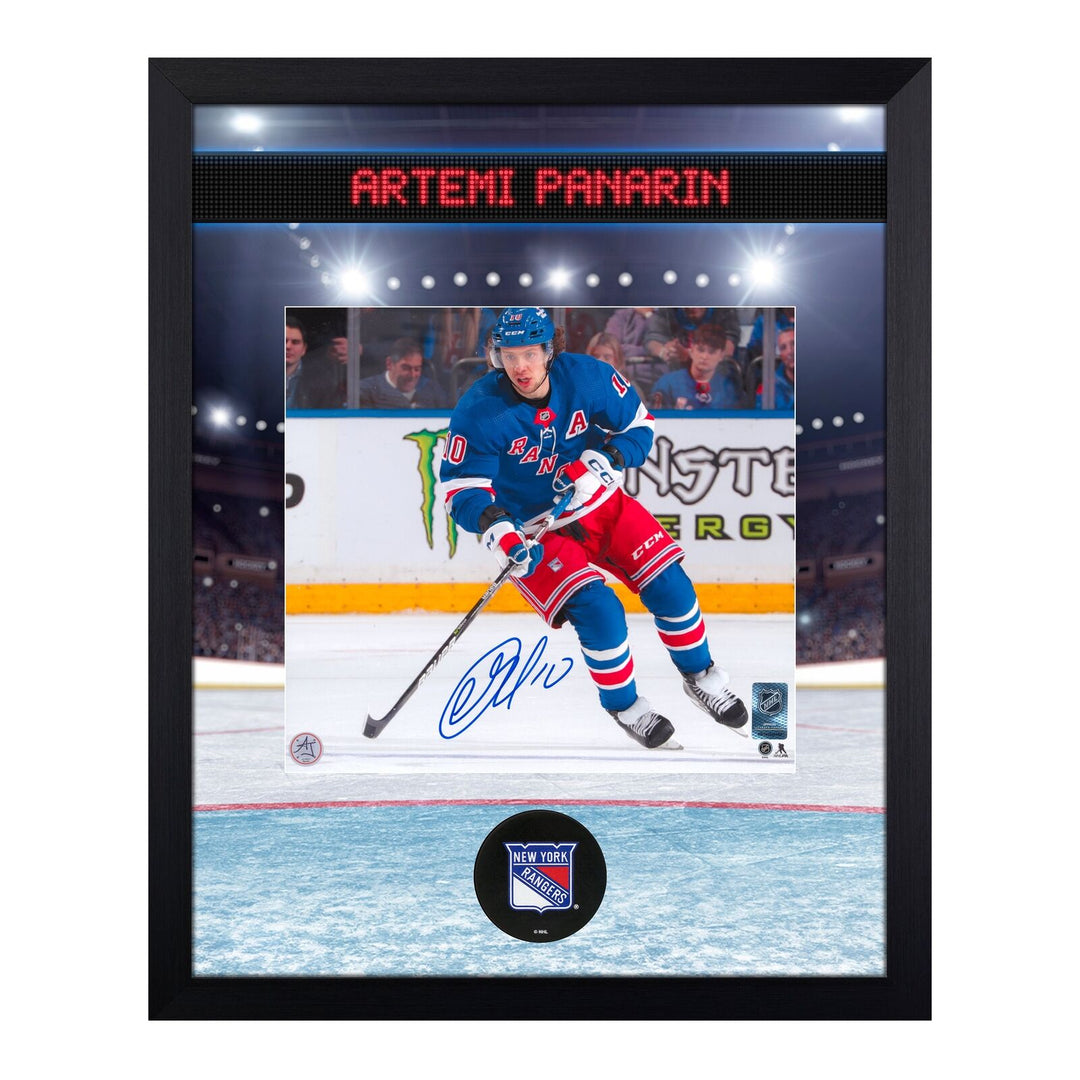 Artemi Panarin Signed New York Rangers Scoreboard Spotlight 19x23 Frame Image 1
