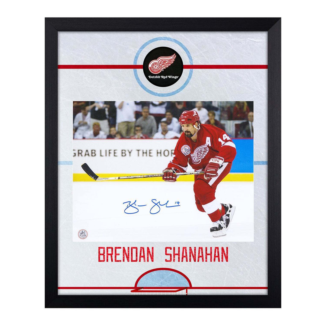 Brendan Shanahan Signed Detroit Red Wings Graphic Rink 19x23 Frame Image 1
