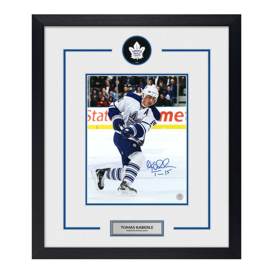 Tomas Kaberle Signed Toronto Maple Leafs Puck Logo 23x27 Frame Image 1