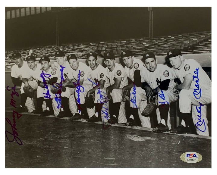 1952 Mickey Mantle Yogi Berra Yankees Team Signed 8x10 photo framed 8 Auto PSA Image 8
