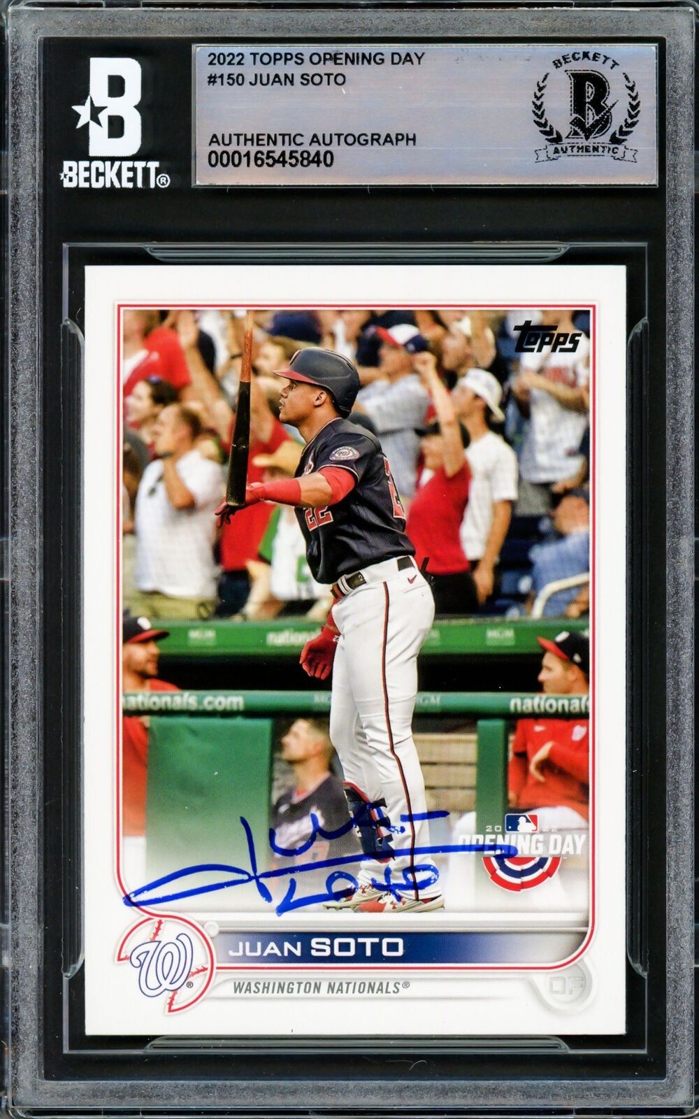 Juan Soto Autographed 2022 Topps Opening Day Card Nationals Beckett #16545840 Image 1