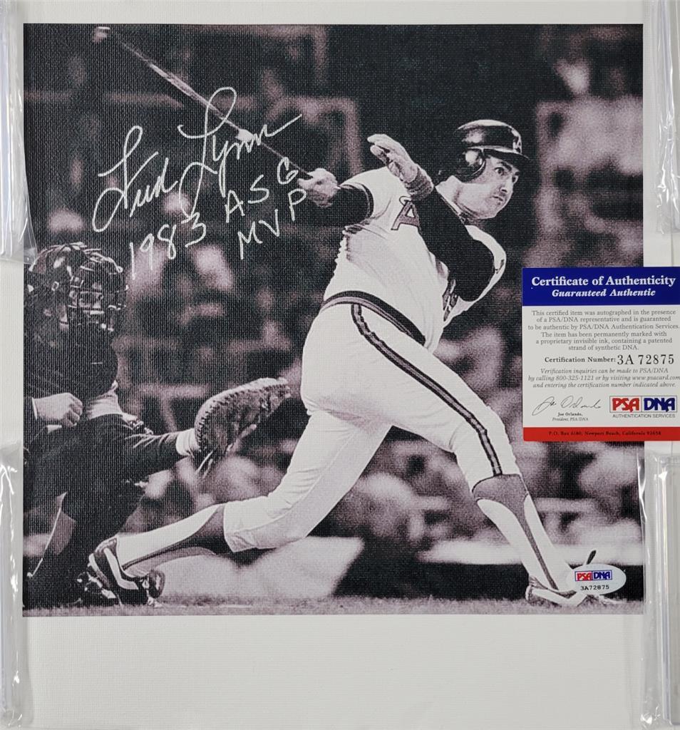 Fred Lynn signed "1983 ASG MVP" 10x10 Canvas Photo Angels autograph  PSA ITP Image 1