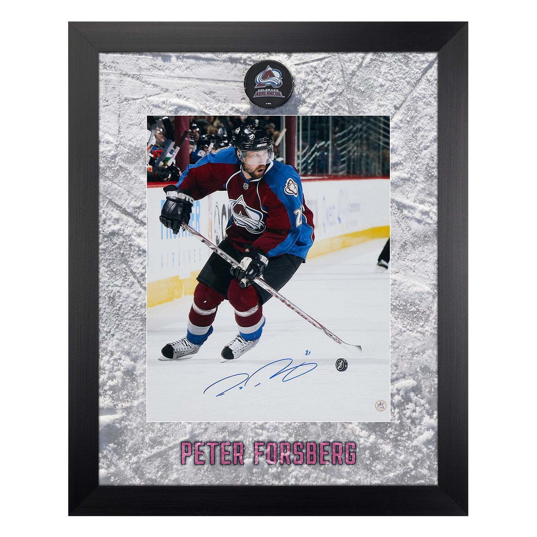 Peter Forsberg Signed Colorado Avalanche Etched Ice 26x32 Frame Image 1