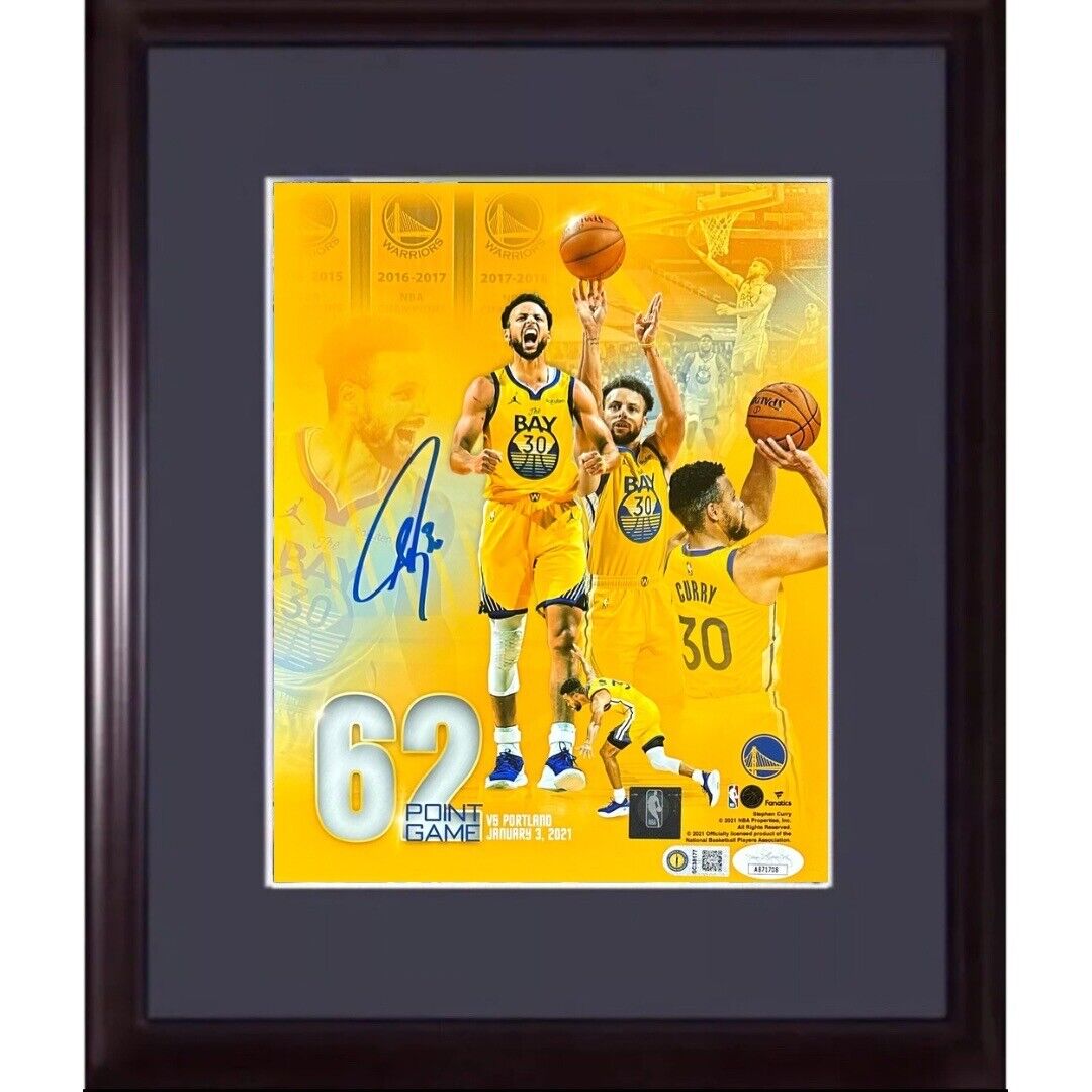 Stephen Curry Signed 8x10 Framed Photo Collage 62 Point Game Auto Warriors JSA Image 1