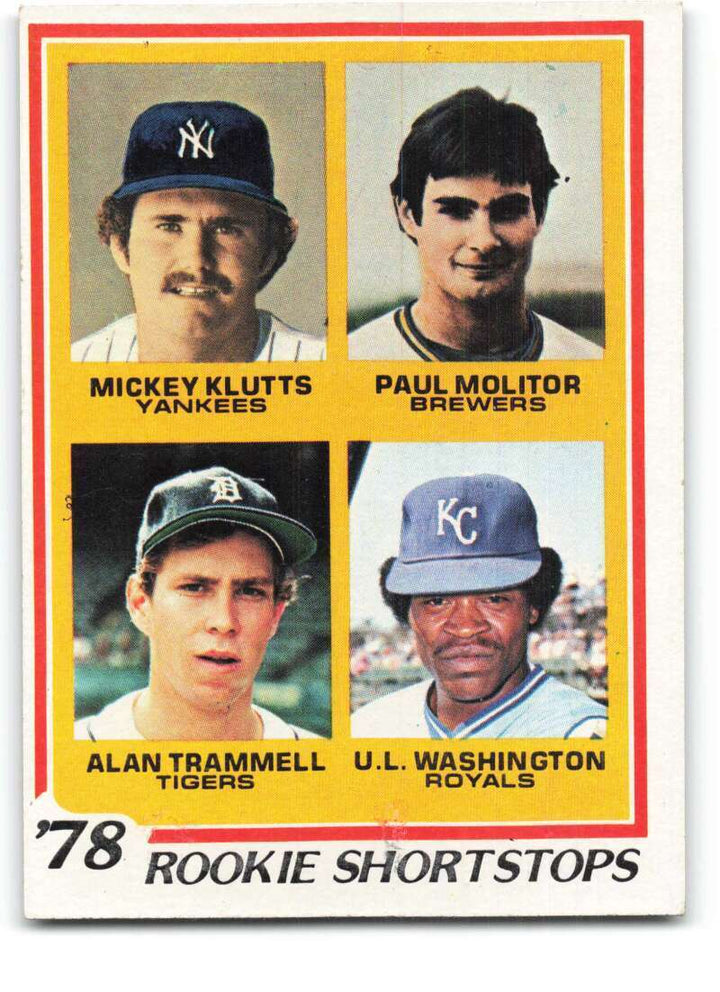 1978 Topps #707 Mickey Klutts/Paul Molitor/Alan Trammell/U.L. Washingt ID:350967 Image 1