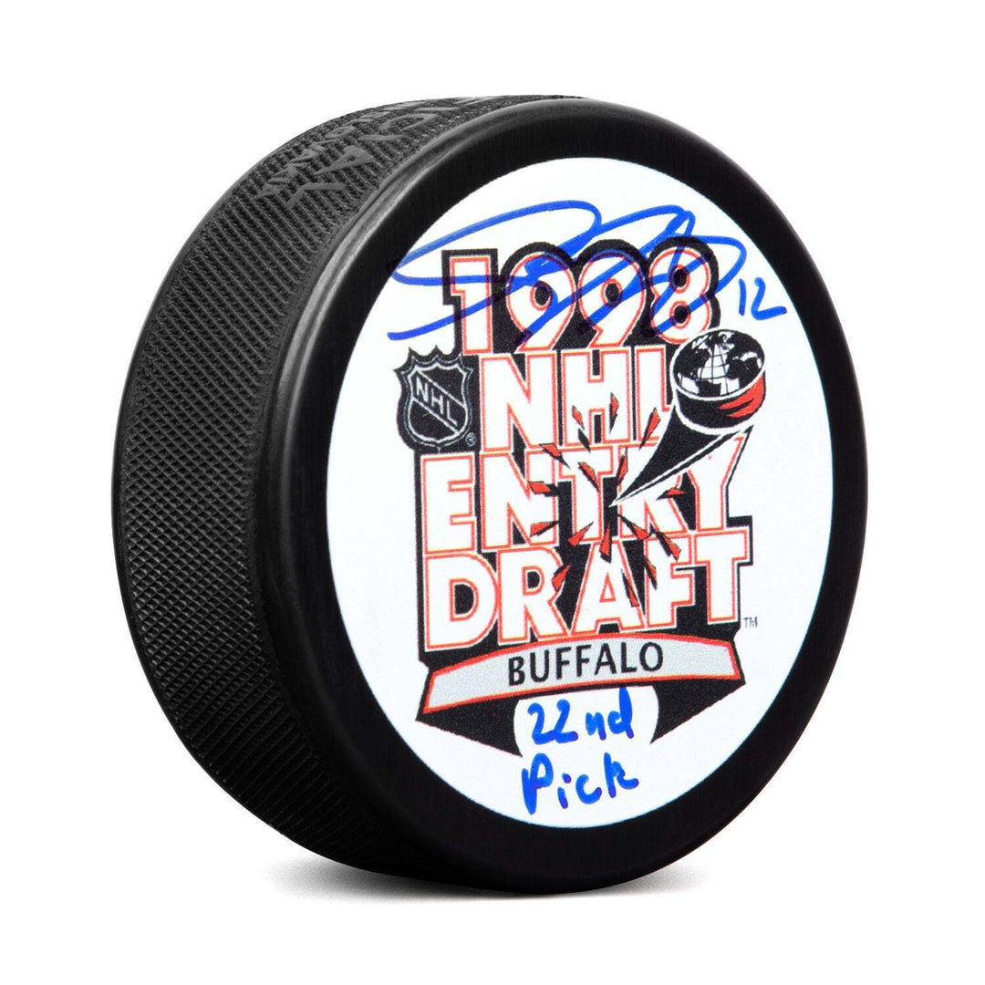 Simon Gagne Autographed 1998 NHL Entry Draft Puck with 22nd Pick Note Image 1
