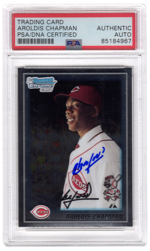Aroldis Chapman Signed 2010 Bowman Chrome Rookie Baseball Card -PSA Encapsulated Image 1