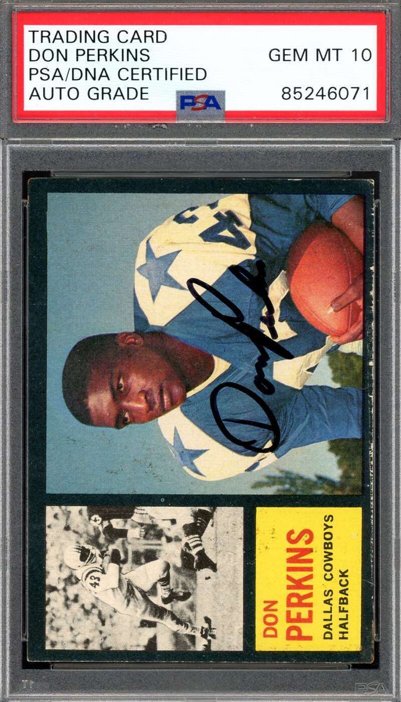 Don Perkins Gem Mint 10 PSA DNA Signed 1962 Topps Rookie Autograph Image 1