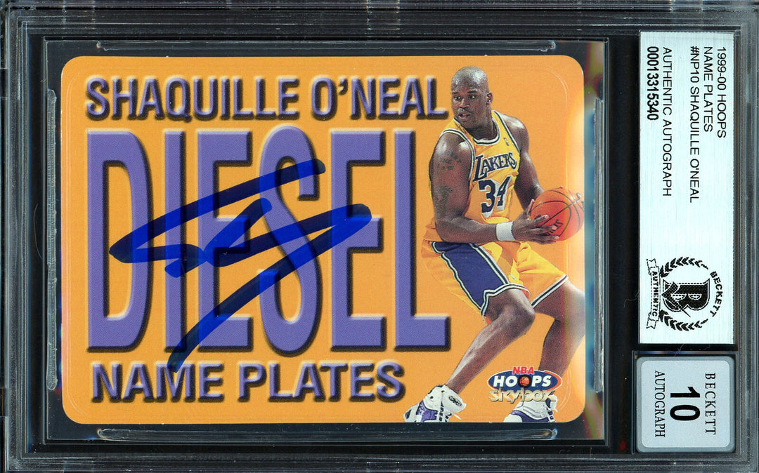 Shaquille O'Neal Auto 1999-00 Hoops Name Plates Card Gem 10 Beckett 13315340 Image 1