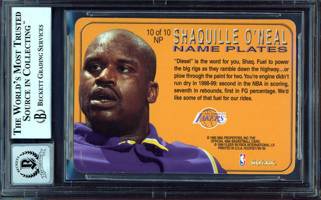 Shaquille O'Neal Auto 1999-00 Hoops Name Plates Card Gem 10 Beckett 13315340 Image 2