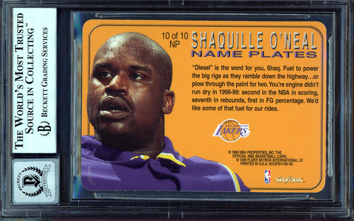 Shaquille O'Neal Auto 1999-00 Hoops Name Plates Card Gem 10 Beckett 13315340 Image 2