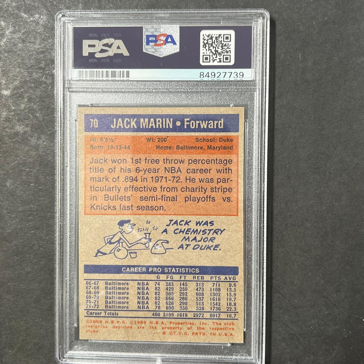 1972 Topps #70 Jack Marin Signed Card AUTO 10 PSA Slabbed Rockets Image 2