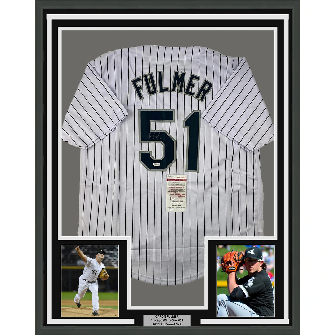 Framed Autographed/Signed Carson Fulmer 33x42 Chicago Pinstripe Jersey JSA COA Image 1