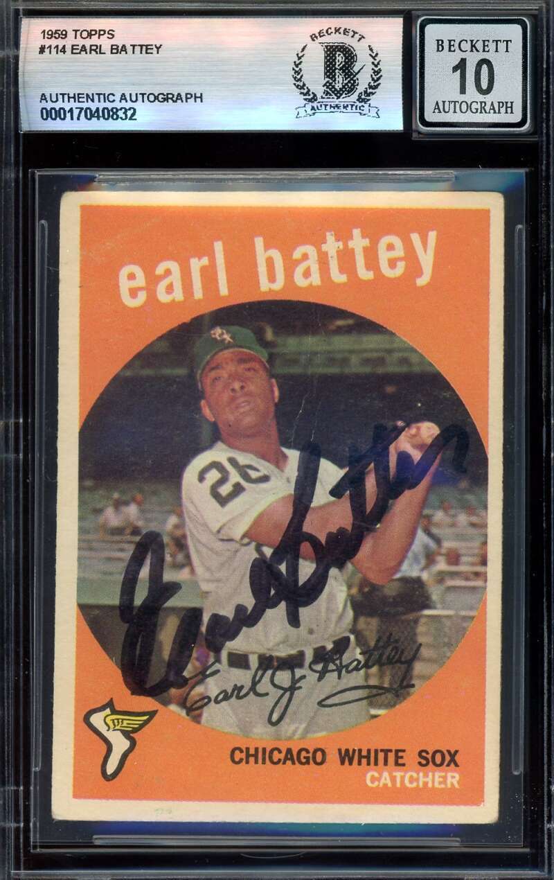 Earl Battey Gem Mint 10 Beckett BAS Signed 1959 Topps Autograph Image 1