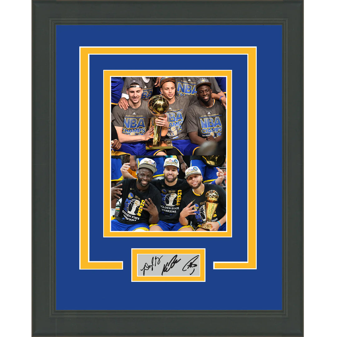 Framed Curry, Klay & Draymond Facsimile Laser Engraved Auto Warriors 15x16 Photo Image 1