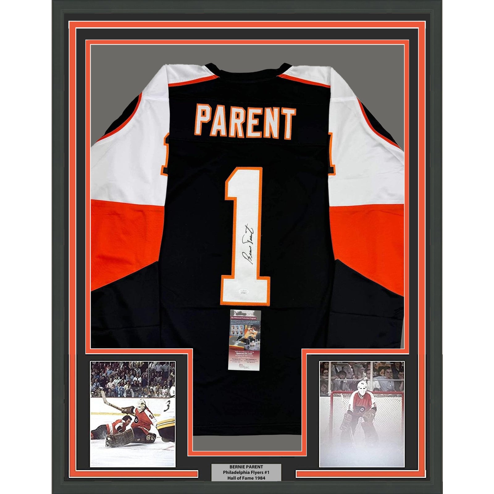 Bernie Parent Autographed Black Philadelphia Hockey Jersey shops (JSA)