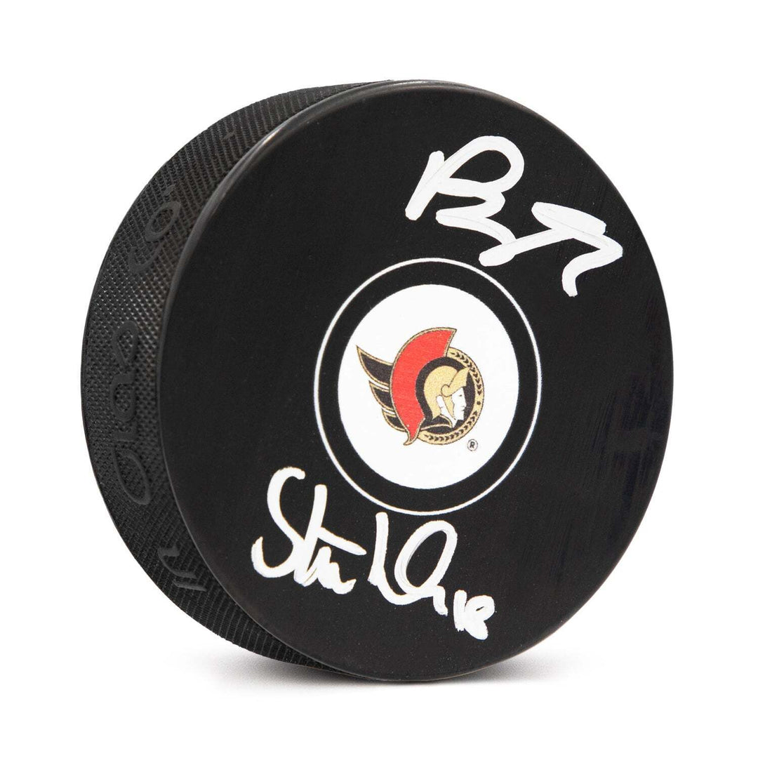 Brady Tkachuk & Tim Stutzle Dual Signed Ottawa Senators Puck Image 1