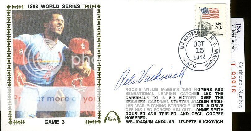 Pete Vuckovich Jsa Authenticated Signed 1982 World Series Fdc Autograph Image 1